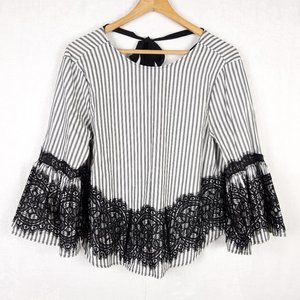 Zara Striped Bell Sleeve Lace Top Size Med…